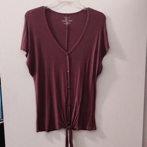 Red Tie Front Buttoned Blouse